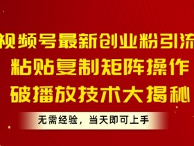 视频号最新创业粉引流，粘贴复制矩阵操作，破播放技术大揭秘，无需经验，当天即可上手-天天学吧