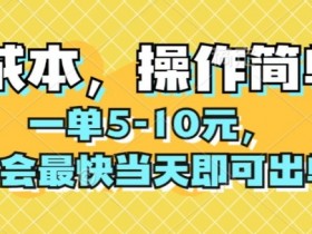 0成本，操作简单，一单5-10元，学会最快当天即可出单-天天学吧