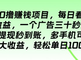 最新0撸赚钱项目，每日看广告得收益，一个广告三十秒五毛钱，轻松单日100+-天天学吧