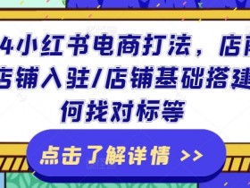 2024小红书电商打法，店前准备/店铺入驻/店铺基础搭建/如何找对标等-天天学吧