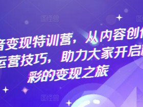 抖音变现特训营，从内容创作到运营技巧，助力大家开启精彩的变现之旅-天天学吧