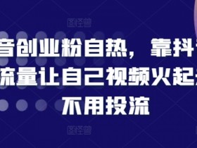 抖音创业粉自热，靠抖音自然流量让自己视频火起来，不用投流-天天学吧