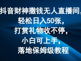 抖音财神撒钱无人直播间轻松日入50张，打赏礼物收不停，小白可上手，落地保姆级教程【揭秘】-天天学吧