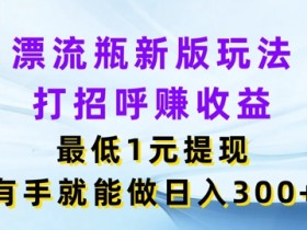 漂流瓶新版玩法，打招呼赚收益，最低1元提现，有手就能做，日入3张-天天学吧