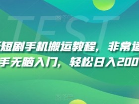 最新短剧手机搬运教程，非常适合新手无脑入门，轻松日入200+-天天学吧