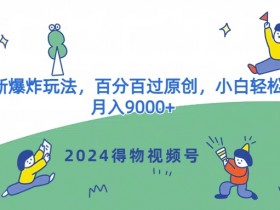 2024得物视频号7月最新爆炸玩法，百分百过原创，小白轻松上手，月入9000+-天天学吧