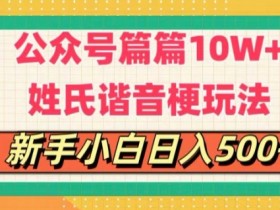 公众号流量主，篇篇10w+，超爆谐音姓氏头像玩法，复制粘贴，每日半个小时-天天学吧