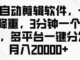 全自动剪辑软件，一键降重，3分钟一个作品，多平台一键分发月入2w+-天天学吧