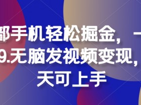 一部手机轻松掘金，一单19.9.无脑发视频变现，当天可上手-天天学吧