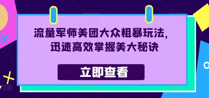 图片[1]-流量军师美团大众粗暴玩法，迅速高效掌握美大秘诀-天天学吧