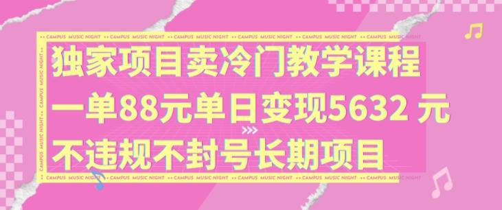 图片[1]-独家项目卖冷门教学课程一单88元单日变现5632元违规不封号长期项目【揭秘】-天天学吧