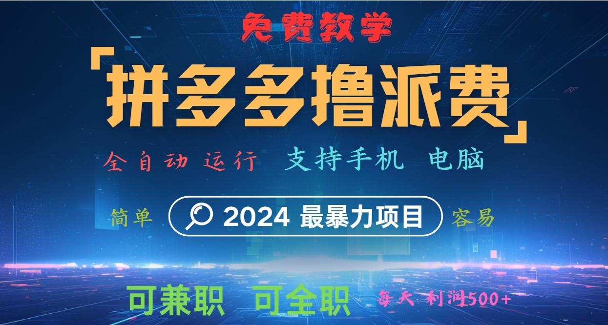 拼多多撸派费，2024最暴利的项目。软件全自动运行，日下1000单。每天利润500+，免费-天天学吧