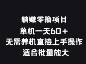 躺赚零撸项目，单机一天60+，无需养机直接上手操作， 适合批量放大-天天学吧