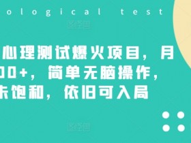 小红书心理测试爆火项目，月入7000+，简单无脑操作，尚未饱和，依旧可入局-天天学吧