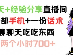 聊天+经验分享直播间 一部手机+一份话术 聊聊天吃吃东西 两个小时700+【揭秘】-天天学吧