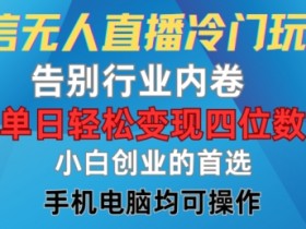 微信无人直播冷门玩法，告别行业内卷，单日轻松变现四位数，小白的创业首选【揭秘】-天天学吧