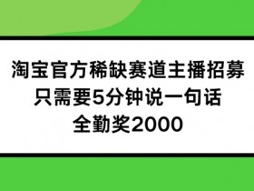 淘宝官方稀缺赛道主播招募 ，只需要5分钟说一句话， 全勤奖2000【揭秘】-天天学吧