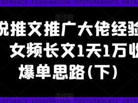 小说推文推广大佬经验分享，女频长文1天1万收益爆单思路(下)-天天学吧