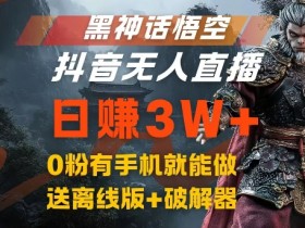 黑神话悟空抖音无人直播，结合网盘拉新，流量风口日赚3W+，0粉有手机就能做【揭秘】-天天学吧