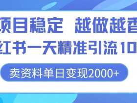 项目稳定，越做越香，小红书一天精准引流100+， 卖资料单日变现2k-天天学吧