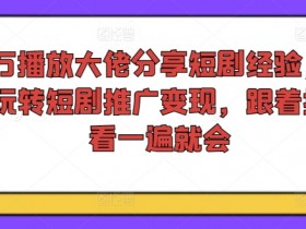 千万播放大佬分享短剧经验，带你玩转短剧推广变现，跟着操作看一遍就会-天天学吧