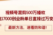 精华帖视频号混剪500万播放引流17000创业粉，单日直接过万变现，最新方…-天天学吧