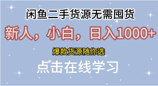 闲鱼二手货源无需国货，新人，小白，日入1k，爆款货源随你选-天天学吧