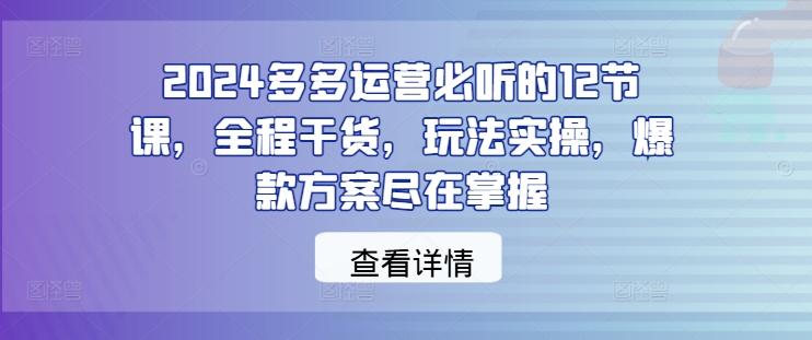 图片[1]-2024多多运营必听的12节课，全程干货，玩法实操，爆款方案尽在掌握-天天学吧