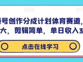 视频号创作分成计划体育赛道，流量极大，剪辑简单，单日收入300+-天天学吧