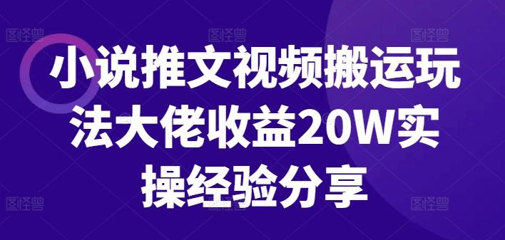 图片[1]-小说推文视频搬运玩法大佬收益20W实操经验分享-天天学吧