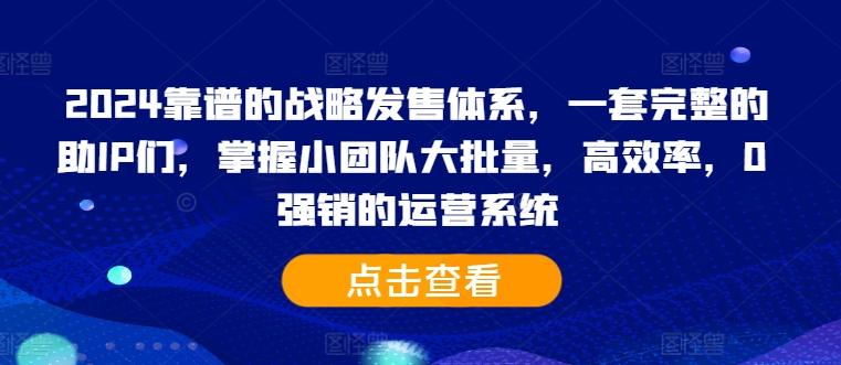 图片[1]-2024靠谱的战略发售体系，一套完整的助IP们，掌握小团队大批量，高效率，0 强销的运营系统-天天学吧