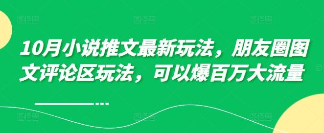 图片[1]-10月小说推文最新玩法，朋友圈图文评论区玩法，可以爆百万大流量 -天天学吧