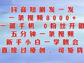 抖音短剧发一发，五分钟一条视频，新手小白一学就会，只要一部手机，0粉丝即可操作-天天学吧