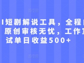 最新AI短剧解说工具，全程自动生成，原创审核无忧，工作室测试单日收益500+【揭秘】-天天学吧