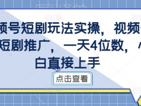 视频号短剧玩法实操，视频号做短剧推广，一天4位数，小白直接上手-天天学吧