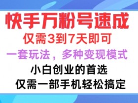 快手万粉号速成，仅需3到七天，小白创业的首选，一套玩法，多种变现模式【揭秘】-天天学吧