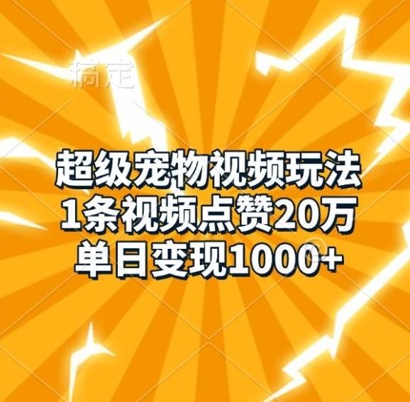 图片[1]-超级宠物视频玩法，1条视频点赞20万，单日变现1k-天天学吧