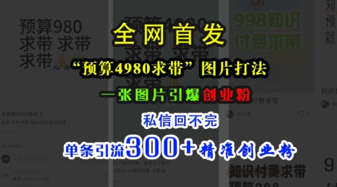 图片[1]-小红书“预算4980带我飞”图片打法，一张图片引爆创业粉，私信回不完，单条引流300+精准创业粉-天天学吧