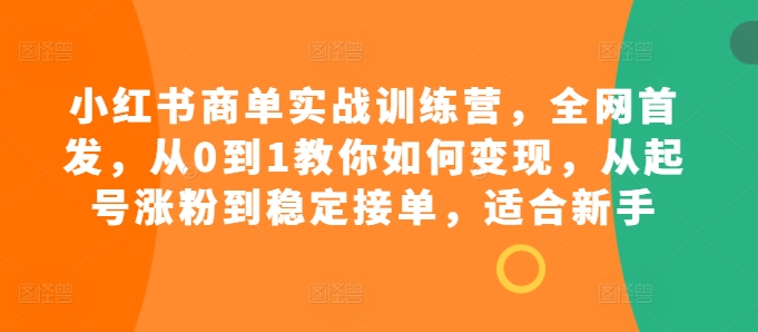 小红书商单实战训练营，全网首发，从0到1教你如何变现，从起号涨粉到稳定接单，适合新手-天天学吧