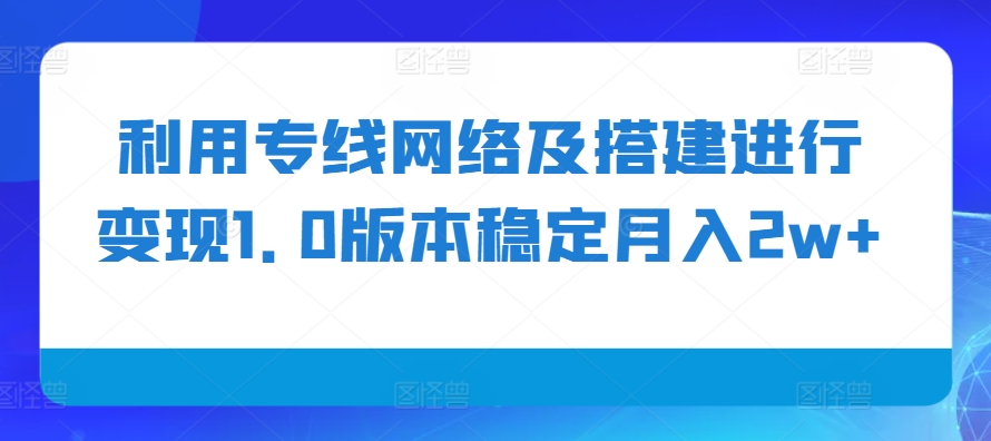 利用专线网络及搭建进行变现1.0版本稳定月入2w+-天天学吧