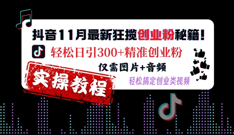 抖音11月最新狂揽创业粉秘籍，轻松日引300+精准创业粉，仅需图片+音频，轻松搞定创业类视频-天天学吧