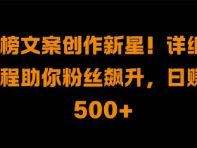 热榜文案创作新星!详细教程助你粉丝飙升，日入500+【揭秘】-天天学吧