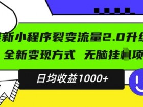 最新小程序升级版项目，全新变现方式，小白轻松上手，日均稳定1k【揭秘】-天天学吧