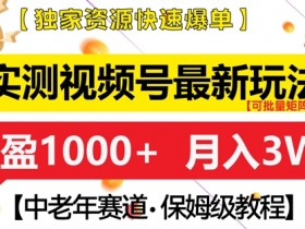 实测视频号最新玩法，中老年赛道，独家资源，月入过W+【揭秘】-天天学吧