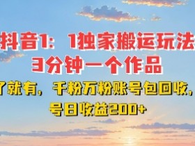 DY独家1：1搬运玩法，3分钟搞定一个作品，千粉万粉账号包回收，单号日收益2张【揭秘】-天天学吧