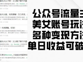 公众号流量主美女账号玩法，多种变现方法，单日收益可破千-天天学吧