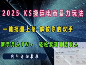 2025快手搬运电商暴力玩法， 一键批量上架，解放你的双手，新手月入1w +轻松实现睡后收入-天天学吧