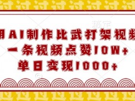 用AI制作比武打架视频，一条视频点赞10W+，单日变现1k【揭秘】-天天学吧